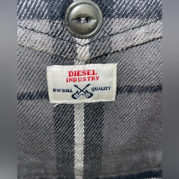Diesel Chore Shirt Jacket Overshirt Flannel Check Leather Collar Small Mens - Picture 9 of 13